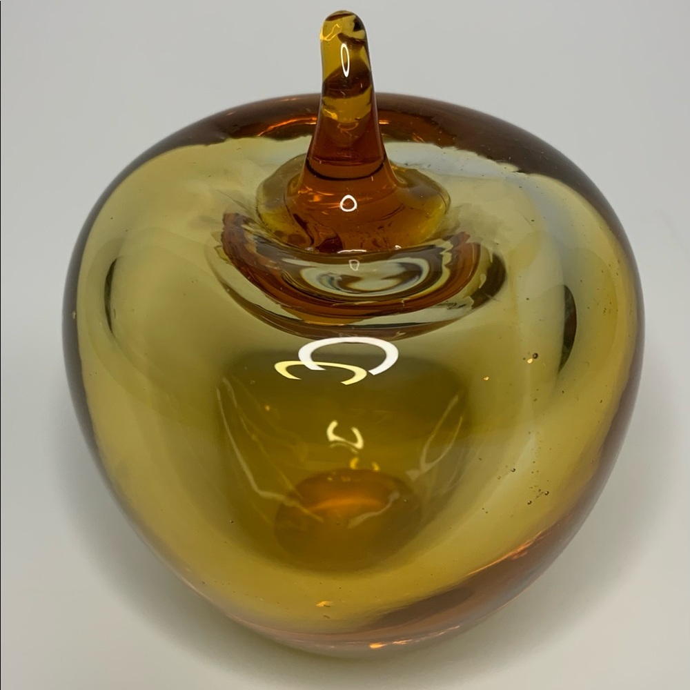Amber Colored Glass Apple Paper Weight